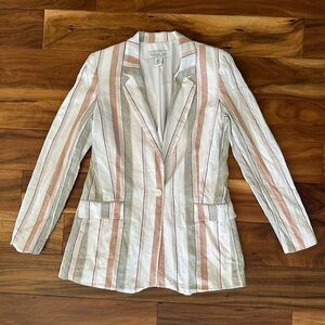 Rachel Zoe Pastel Striped Linen Padded Shoulder Blazer Jacket Size Medium